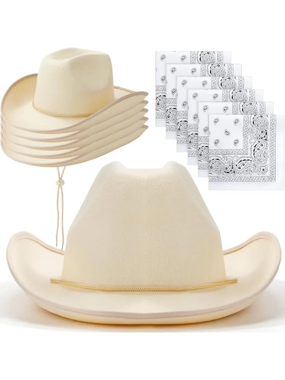 Men's Beige Bandanas Bulk Adjustable Felt Western Cowboy Cowgirl Hat 12 Pcs